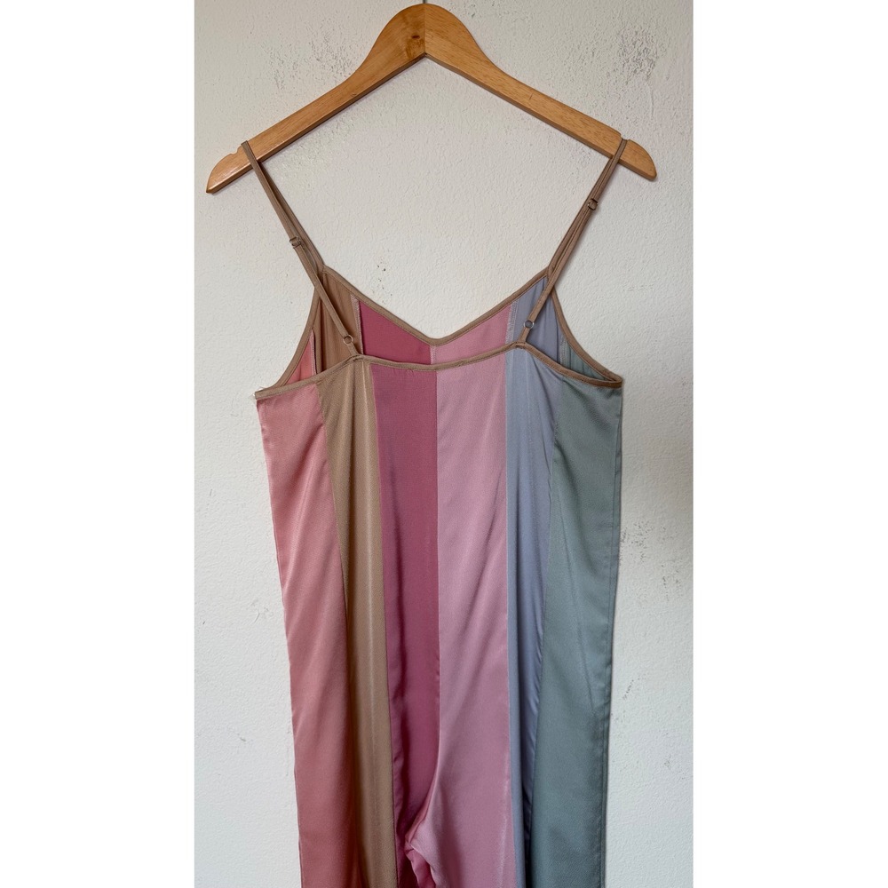 Storia Pastel Stripe Jumpsuit Small Colorblock Wide Leg Satin Beach Resort Wear - Picture 12 of 15